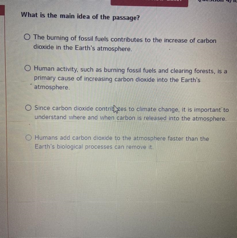 Passage:(1) Between burning fossil fuels and clearing forests, humans Emit far more-example-1