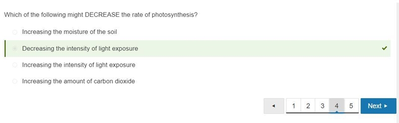 Which of the following might DECREASE the rate of photosynthesis? A Decreasing the-example-1