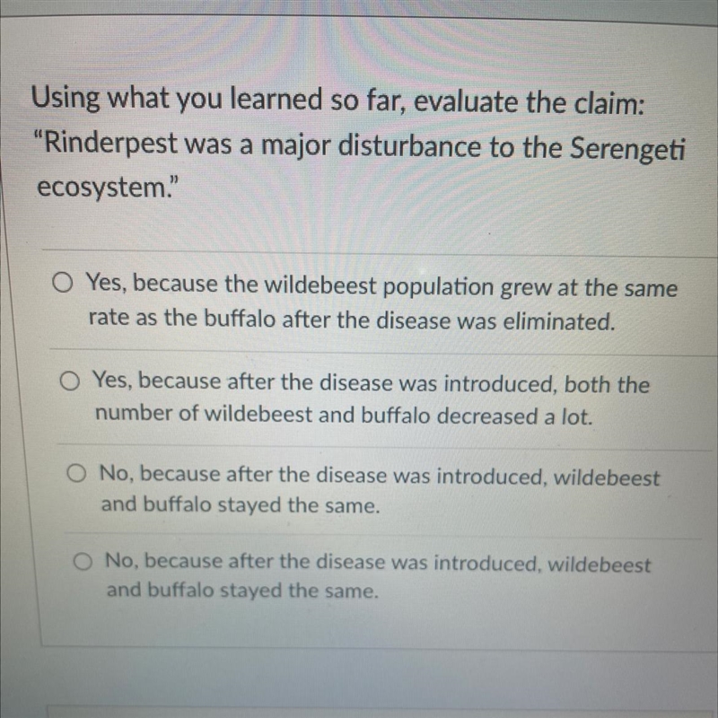 Usin what you learned so far, evaluate the claim: "Rinderpest was a major disturbance-example-1