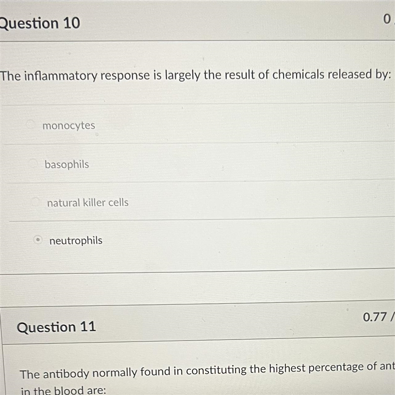 The inflammatory response is largely the result of chemicals released by:A) monocytesB-example-1