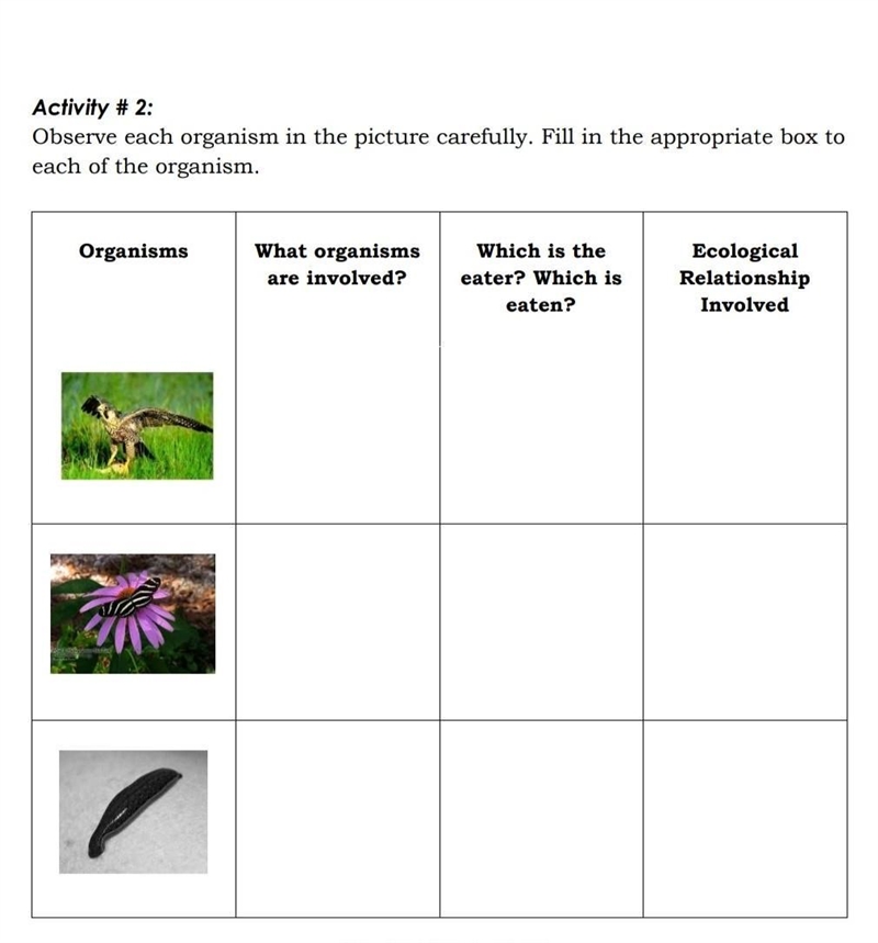 # 2: Observe each organism in the picture carefully. Fill in the appropriate box to-example-1