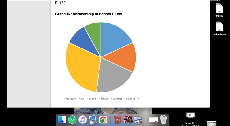 6) About what percent of students joined the art club? x A. 30% B. 25% C. 20% D. 15% E-example-1