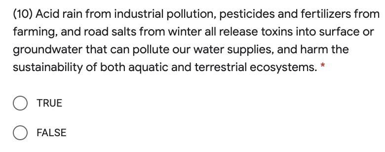 Acid rain from industrial pollution, pesticides and fertilizers from farming, and-example-1