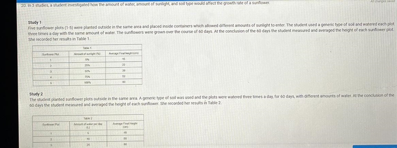 Suppose the sixth sunflower plot was tested in Study 1. Based on Table 1, if the amount-example-1