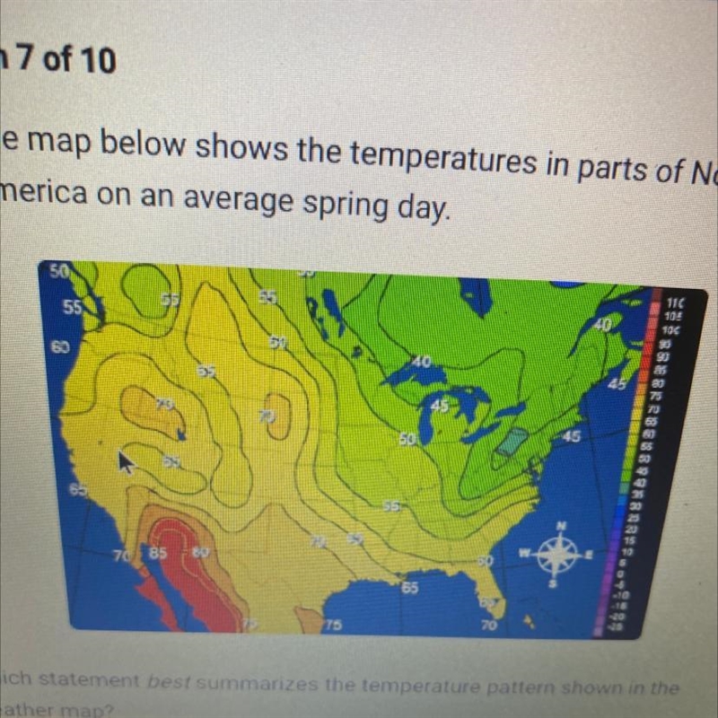 The map below shows the temperatures in parts of North America on an average spring-example-1