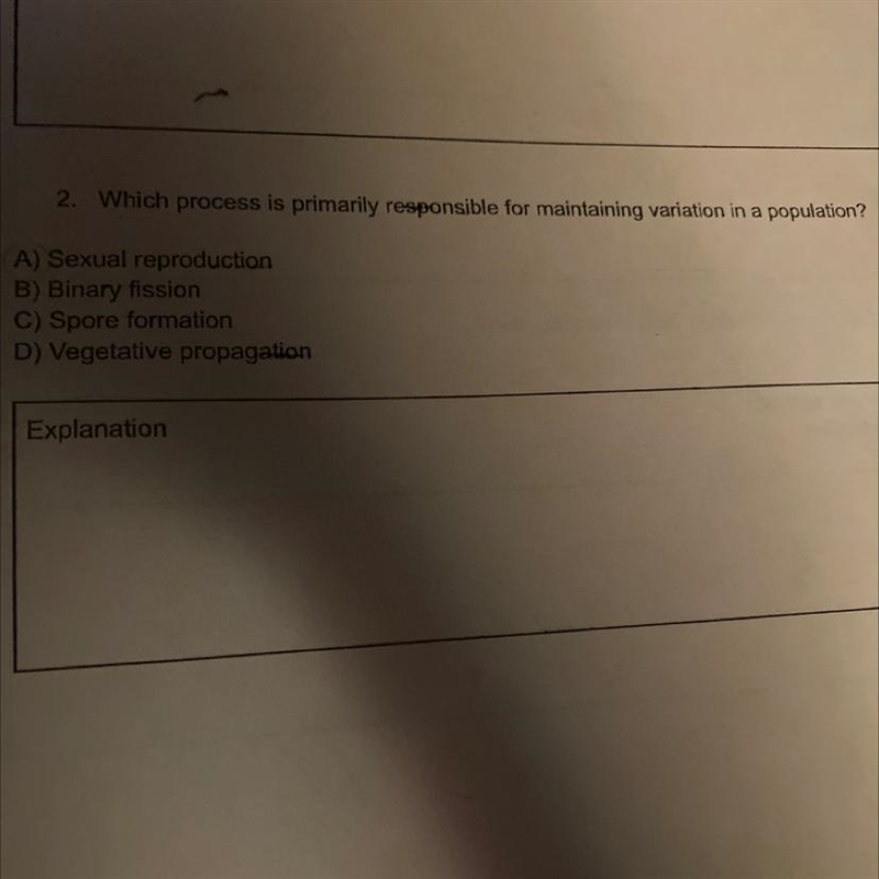 2) which process is primarily responsible for maintaining variation in a population-example-1