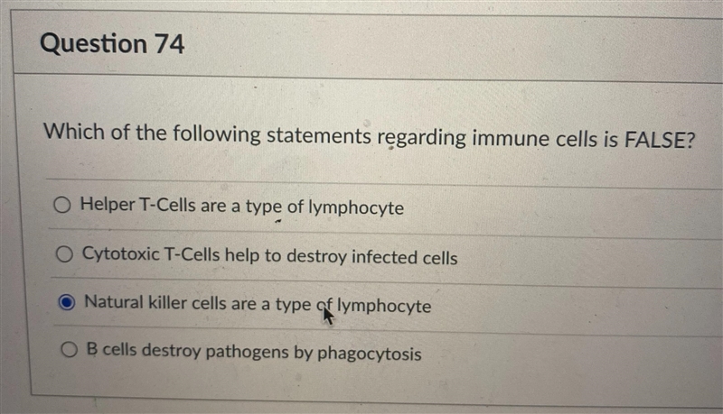 Which of the following statements regarding immune cells is FALSE?-example-1