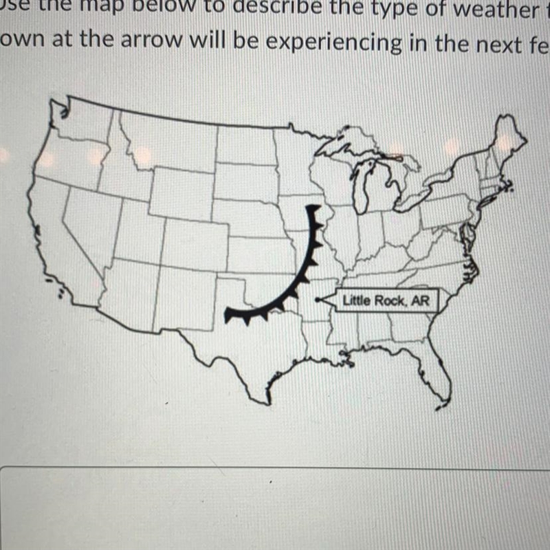 (20 points) pls help Use the map below to describe the type of weather the town at-example-1