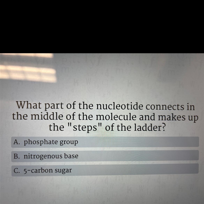 What part of the nucleotide connects in the middle of the molecule and makes up the-example-1