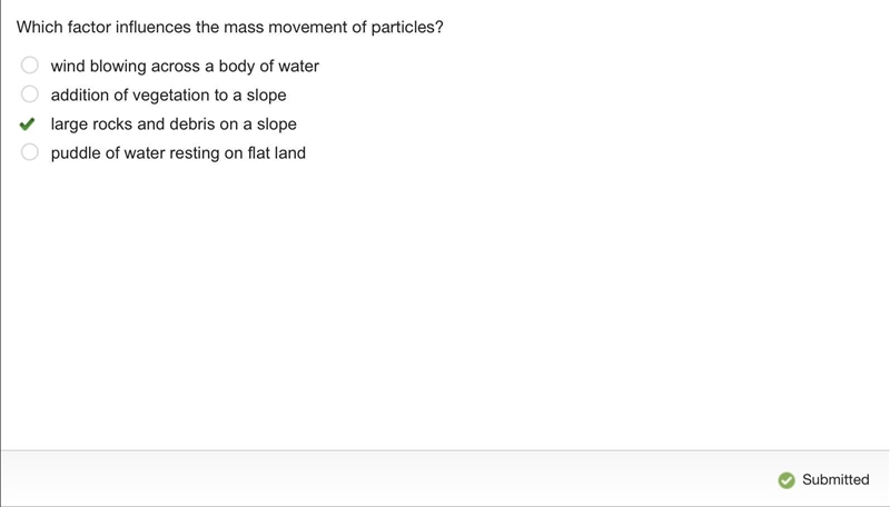 Which factor influences the mass movement of particles? - wind blowing across a body-example-1