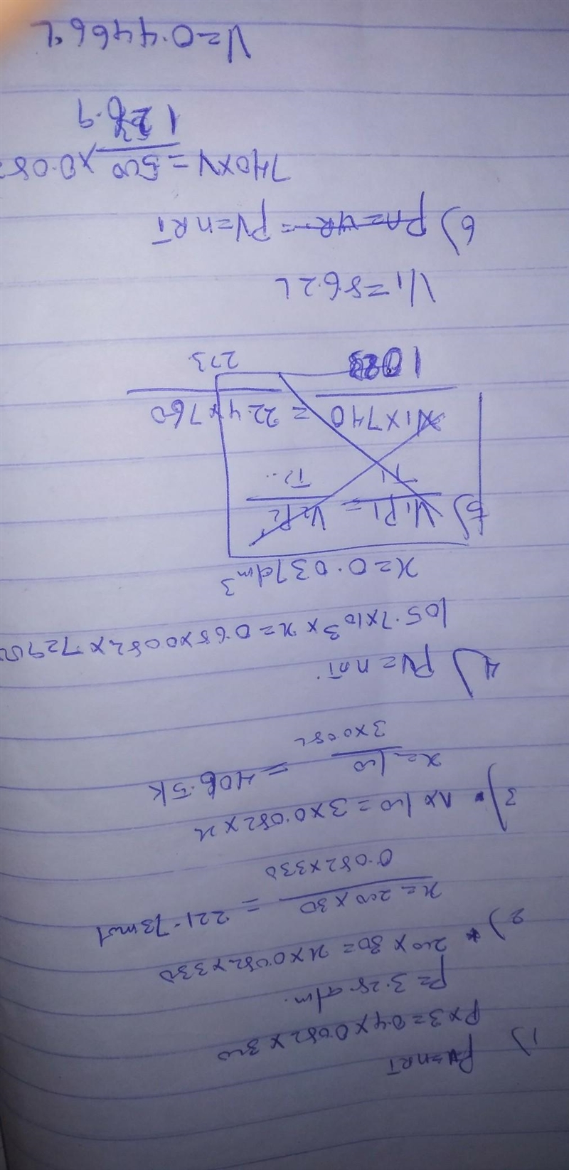 1. What pressure will be exerted by 0.40 mol of gas in a 3.0 L container at 27.0°C-example-1