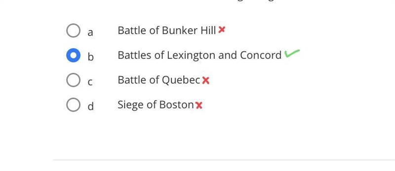 Which of these battles marked the beginning of the American Revolution? Battle of-example-1