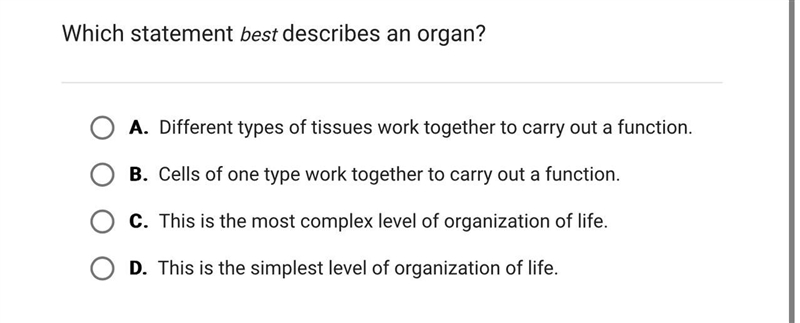 Which two statements best describes an organ?-example-1