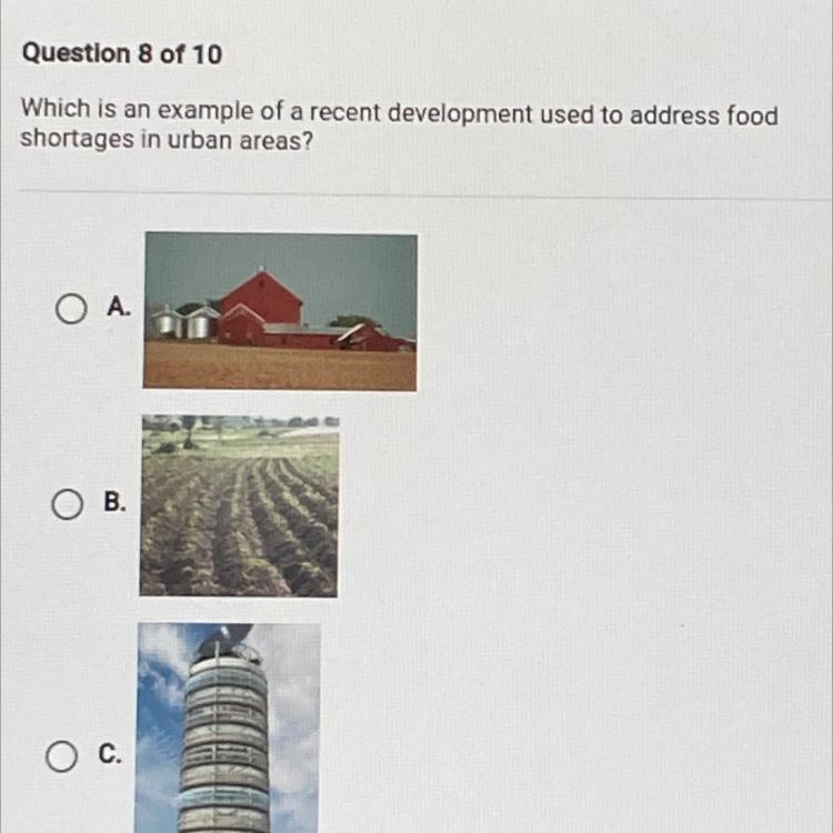 Which is an example of a recent development used to address food shortages in urban-example-1