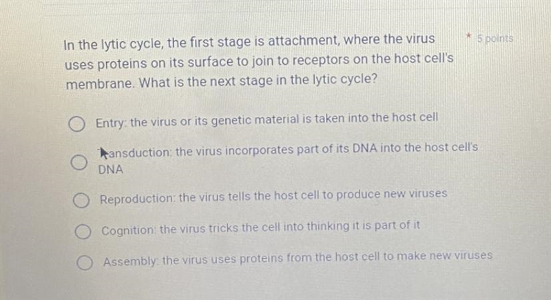 In the lytic cycle, the first stage is attachment, where the virus uses proteins on-example-1