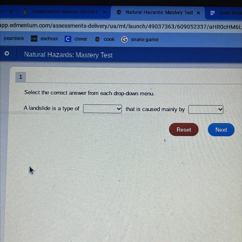 Select the correct answer from each drop-down menu. A landslide is a type of that-example-1