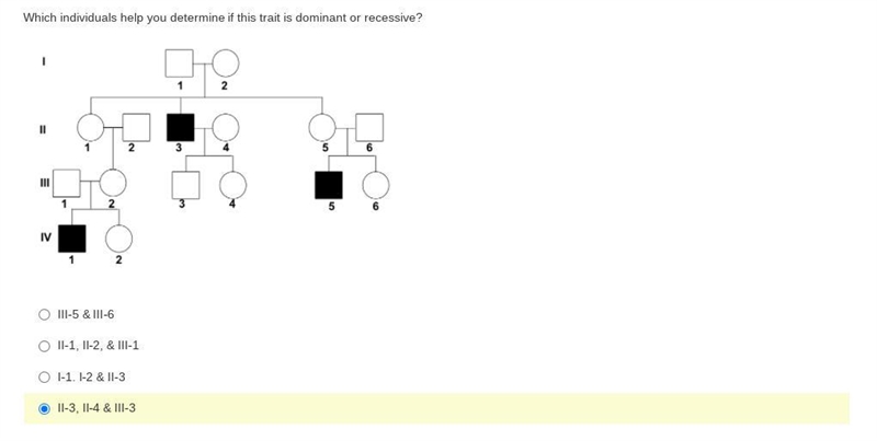 Which individuals help you determine if this trait is dominant or recessive?-example-1