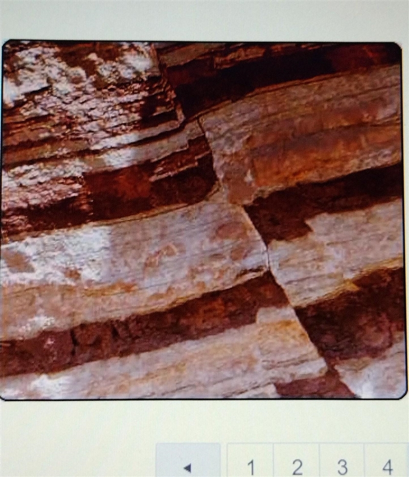 Look at this photograph of a fault. Notice how the right side appears lower than the-example-1