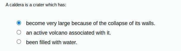 A caldera is a crater which has:-example-1