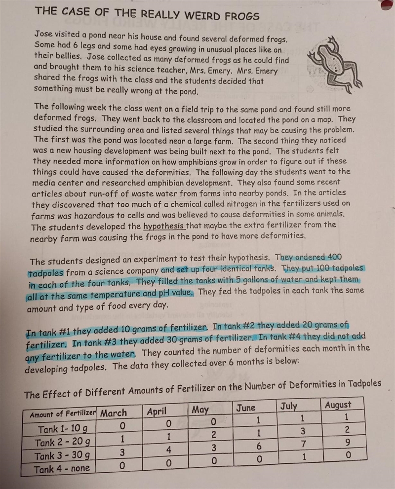 5. Why did the students use such a large number of tadpoles (100 in each tank) in-example-1