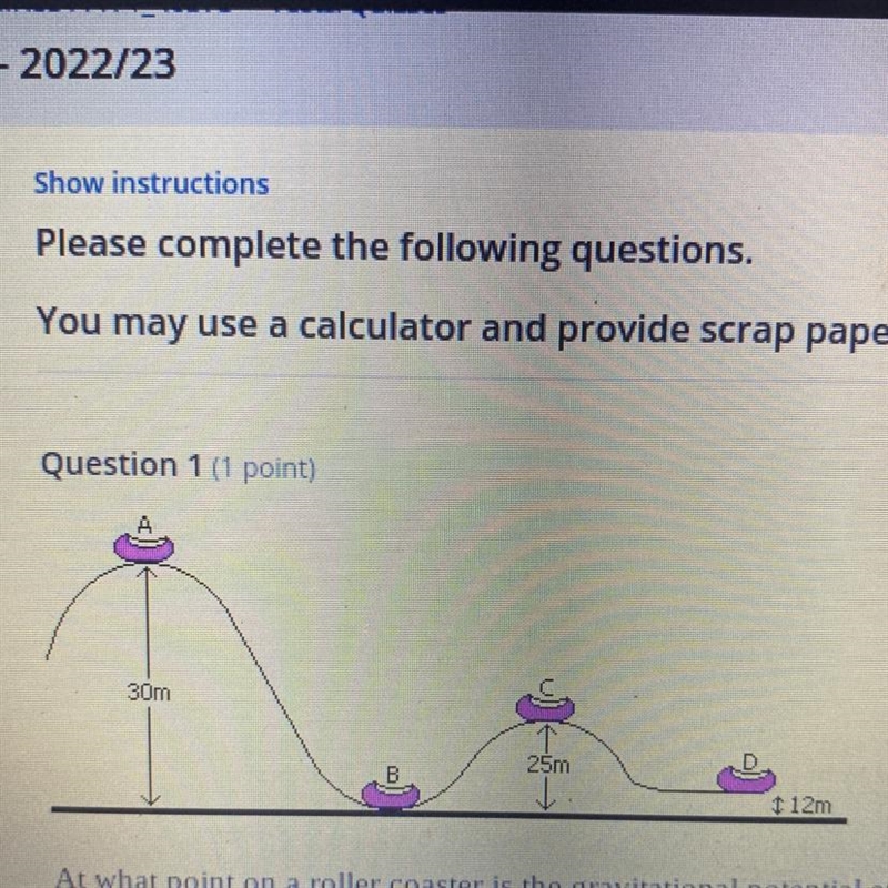 At what point on a roller coaster is the gravitational potential energy (GPE) the-example-1