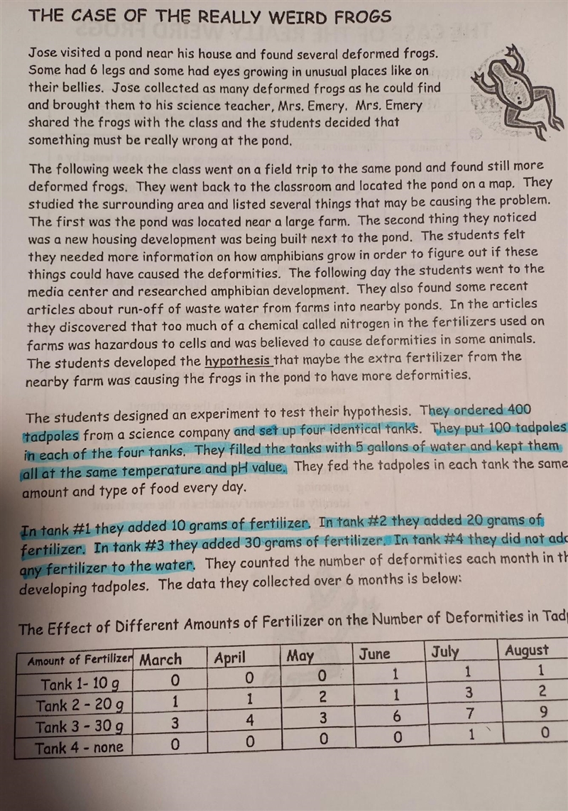 If you increase the amount of ____ in a tank, then the number of deformities the tadpole-example-1