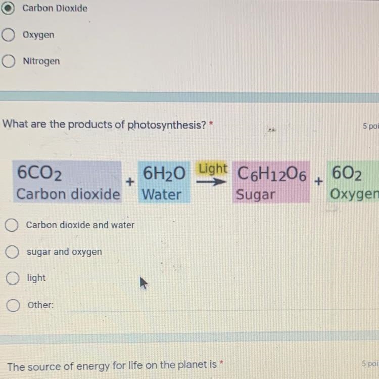 What are the products of photosynthesis?-example-1