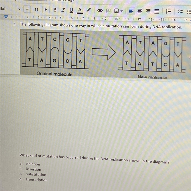 What kind of mutation has occurred during the DNA replication shown in the diagram-example-1