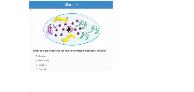 Which of these diseases is not caused by improper disposal of sewage? A. Cholera B-example-1