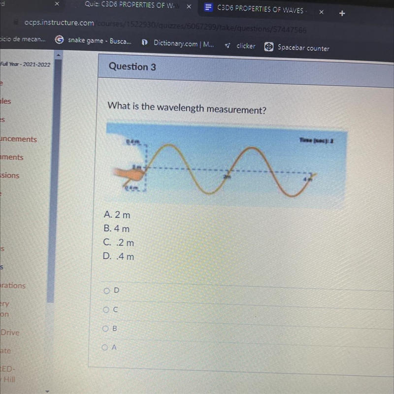 What is the wavelength measurement? A. 2 m B. 4 m C..2 m D. 4 m-example-1