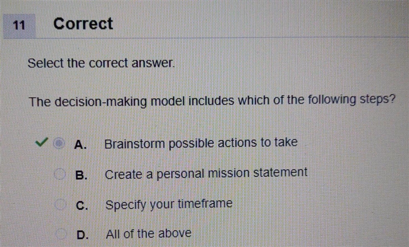 The decision-making model includes which of the following steps? A. Brainstorm possible-example-1