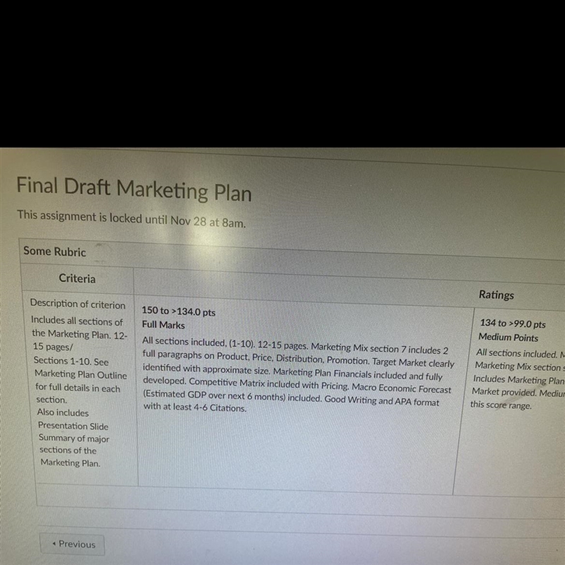 Final Draft Marketing Plan This assignment is locked until Nov 28 at 8 am. Criteria-example-1