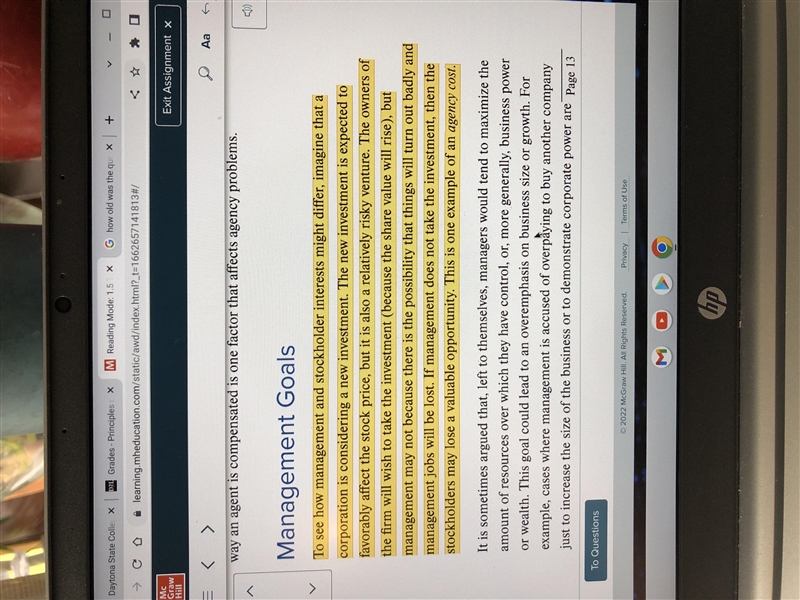 Agency costs occur when _________ and stockholder interests are not in line with one-example-1