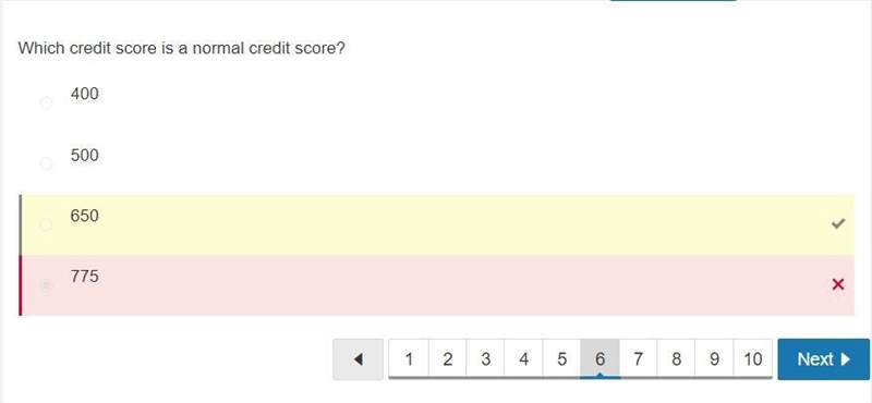 Which of the following credit scores is a normal credit score? A. 400 B. 500 C. 650 D-example-1