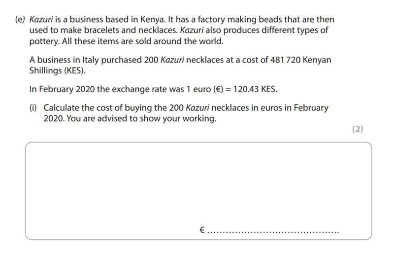 A business in Italy purchased 200 Kazuri necklaces at a cost of 481 720 Kenyan Shillings-example-1