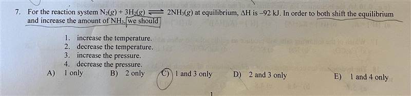 In order to both shift the equilibrium and increase the amount of NH3, we should-example-1