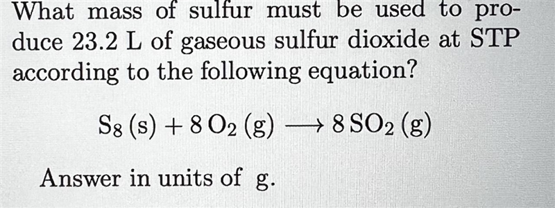 (The question is in the photo sorry lol) What mass of sulfur must be usedto produce-example-1