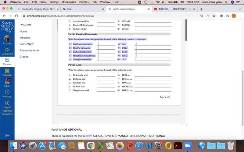 Write formulas or names as appropriate for each of the following covalent compounds-example-1