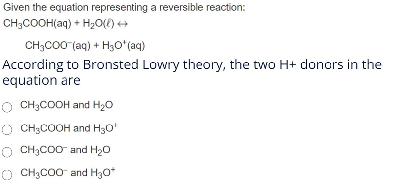 According to Bronsted Lowry theory, the two H+ donors in the equation are-example-1