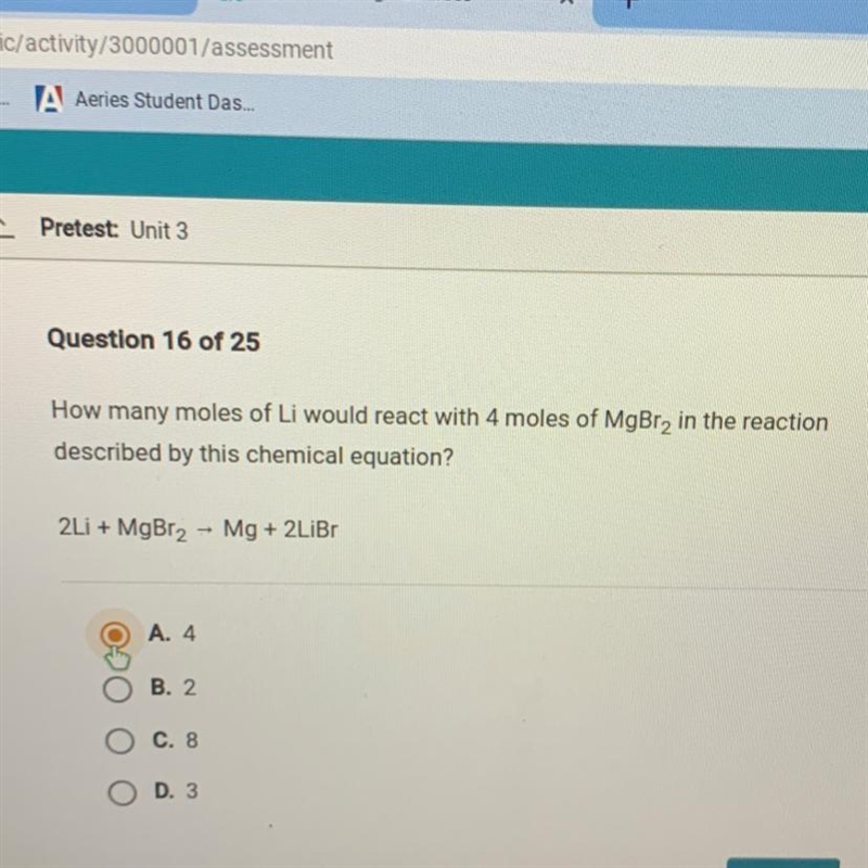 How many moles of Li would react with 4 moles of MgBr₂ in the reaction described by-example-1