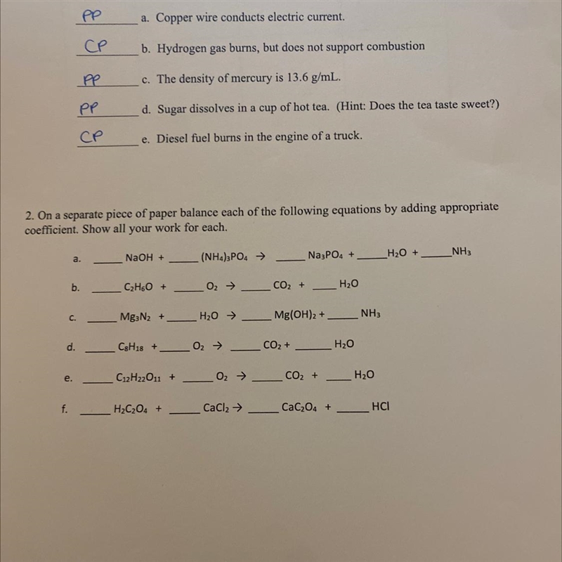 2. On a separate piece of paper balance each of the following equations by adding-example-1