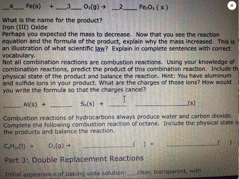 predict the product of this combination reaction. Include thephysical state of the-example-1