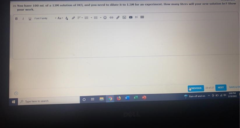 Question is in the picture below You have 100 mL of a 12 M solution of HCl, and you-example-1