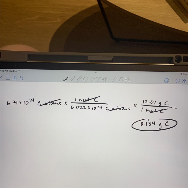 Determine the mass in grams of 6.71 × 10²¹ atoms of carbon. (The mass of one mole-example-1