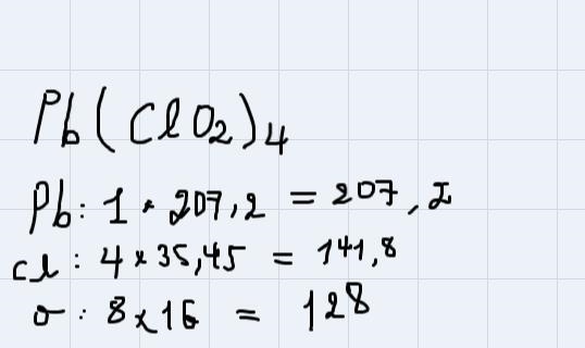 Calculate the molecular mass of Pb(ClO2)4. Remember to include units-example-1