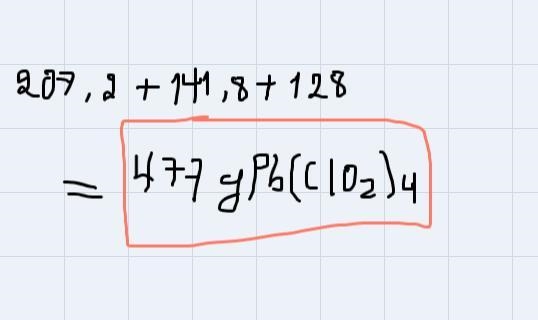 Calculate the molecular mass of Pb(ClO2)4. Remember to include units-example-2