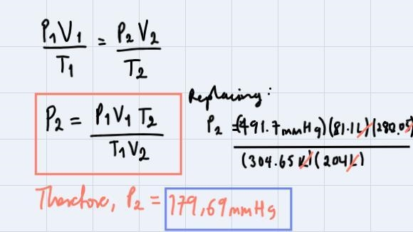 A 81.1 L sample of gas at 31.5 °C and 491.7 mm Hg expands to 204 L atWhat is the new-example-2