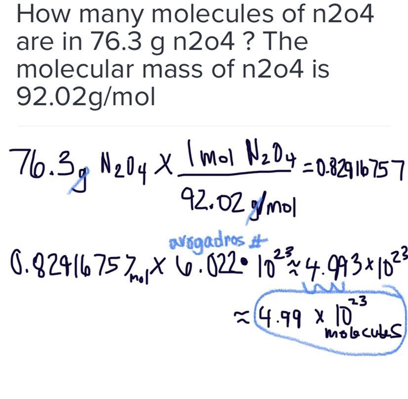 How many molecules of n2o4 are in 76.3 g n2o4 ? The molecular mass of n2o4 is 92.02g-example-1