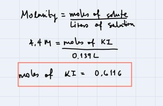 Determine the mass of lead (II) iodide that will be produced when 139 ml of 4.4M potassium-example-1