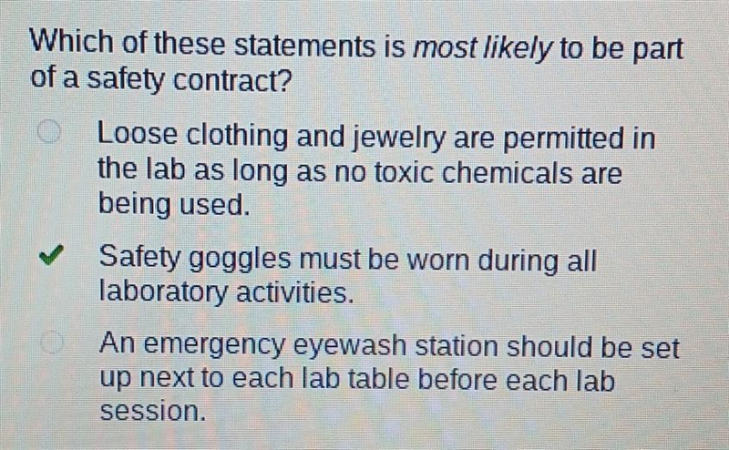 Which of these statements is most likely to be part of a safety contract? A. Loose-example-1